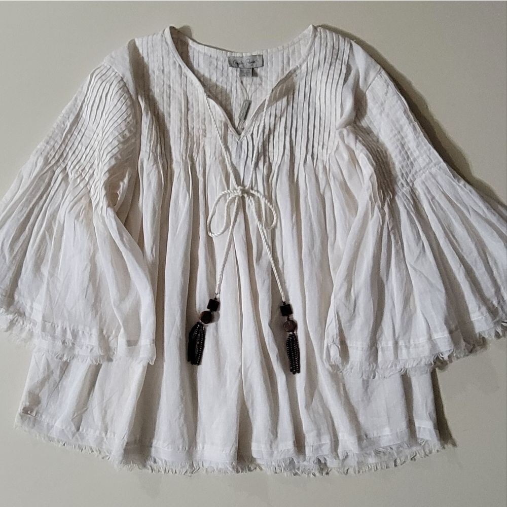 Charlie Paige Women's Ivory Pintuck Boho Top